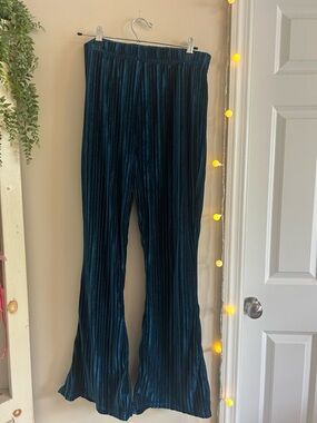 wild fable Teal Velvet Pleated Flare Pants
